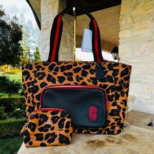 Coach Leopard Court Nylon Tote & Cosmetic Pouch NWT 2pcs